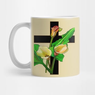 Three Calla Lilies And Christian Cross Art Mug